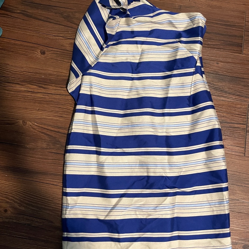 Banana Republic Blue and Cream One Shoulder Dress